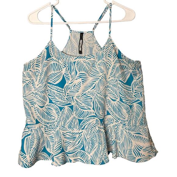 Plenty by Tracy Reese Blue White Tank Top Flounce Hem Size Large - Picture 1 of 7